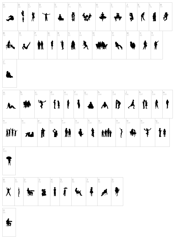 Human Silhouettes Free Four font map